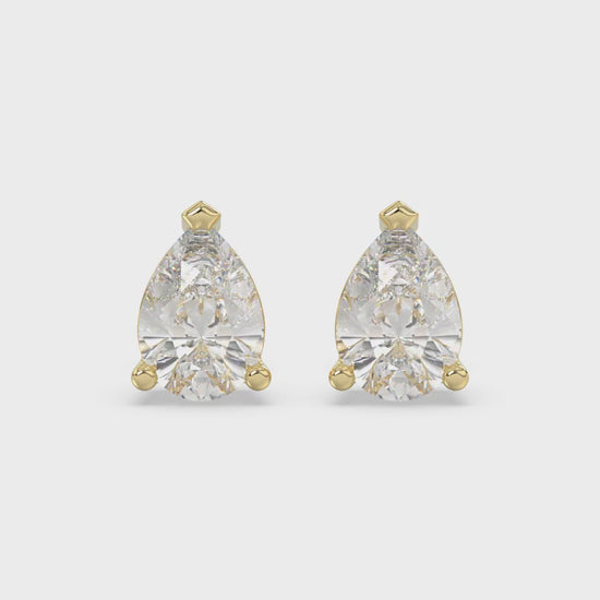 3-Prong Basket Pear Diamond Stud Earrings 3 ct, 10K Yellow Gold, video