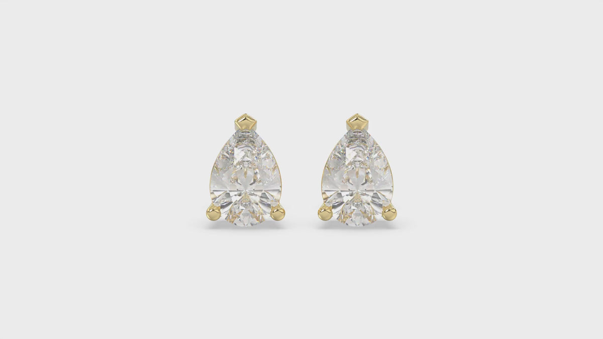 3-Prong Basket Pear Diamond Stud Earrings 3 ct, 10K Yellow Gold, video