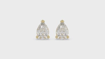 3-Prong Basket Pear Diamond Stud Earrings 3 ct, 10K Yellow Gold, video