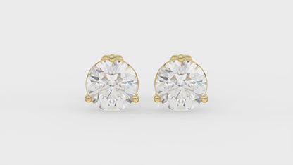 3-Prong Basket Round Brilliant Diamond Stud Earrings 2 ct, 10K Yellow Gold, video