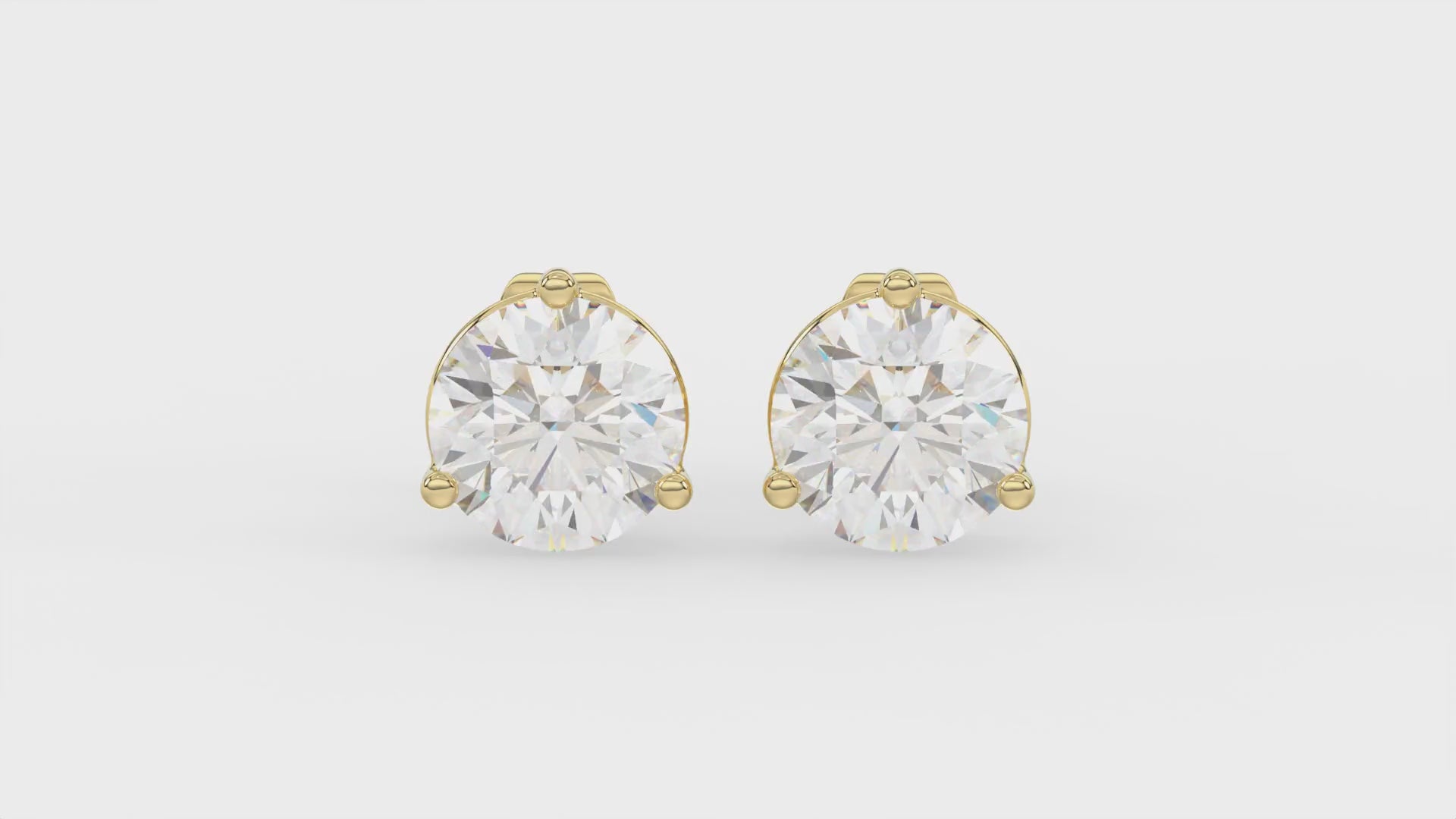 3-Prong Basket Round Brilliant Diamond Stud Earrings 2 ct, 10K Yellow Gold, video