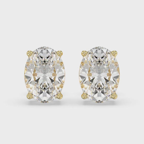 4-Prong Basket Oval Diamond Stud Earrings 4 ct, 10K Yellow Gold, video