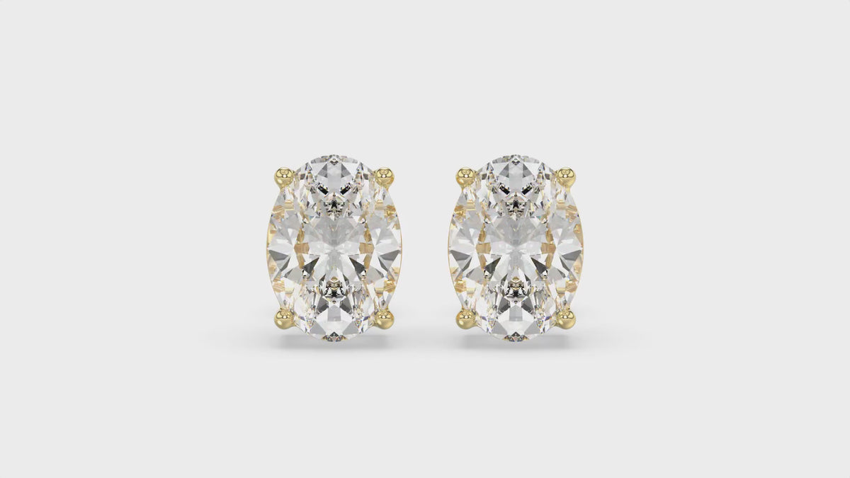4-Prong Basket Oval Diamond Stud Earrings 4 ct, 10K Yellow Gold, video