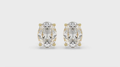 4-Prong Basket Oval Diamond Stud Earrings 4 ct, 10K Yellow Gold, video