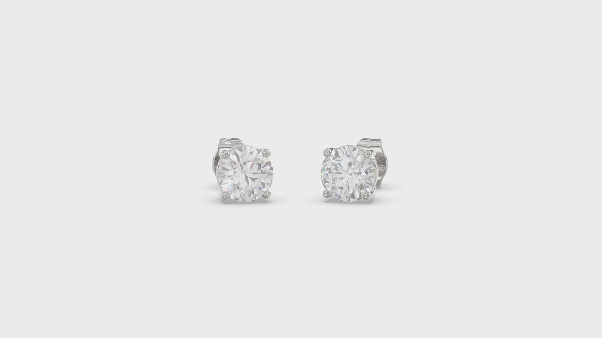 4-Prong Basket Round Brilliant Diamond Stud Earrings 2 ct, 10K White Gold, video