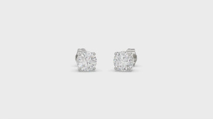 4-Prong Basket Round Brilliant Diamond Stud Earrings 2 ct, 10K White Gold, video