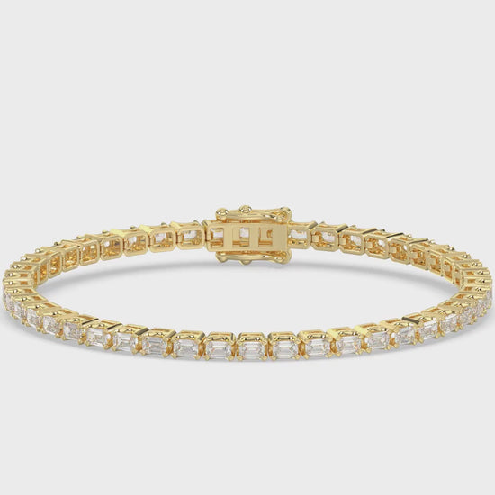 Classic 4 Prong Emerald Cut Diamond Tennis Bracelet approx. 4.5 ct, 10K Yellow Gold, video