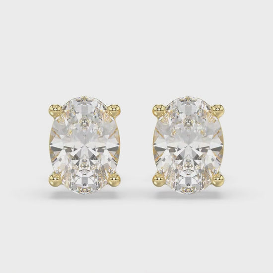4-Prong Basket Oval Diamond Stud Earrings 3 ct, 10K Yellow Gold, video