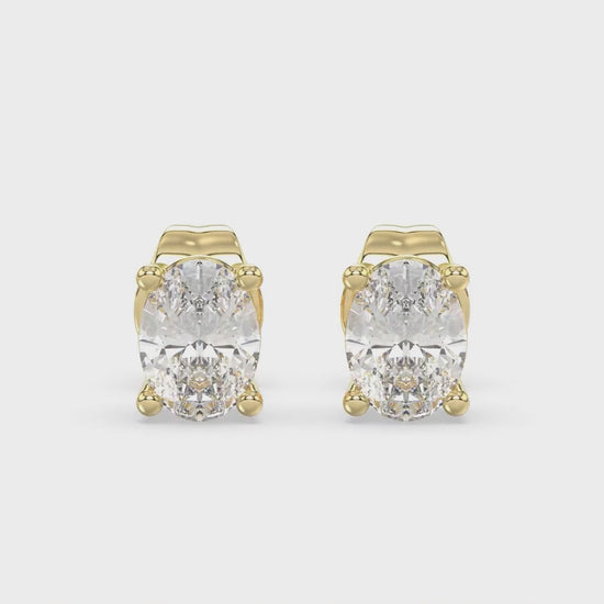 4-Prong Basket Oval Diamond Stud Earrings 1.5 ct, 10K Yellow Gold, video