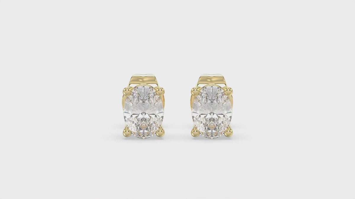 4-Prong Basket Oval Diamond Stud Earrings 1.5 ct, 10K Yellow Gold, video