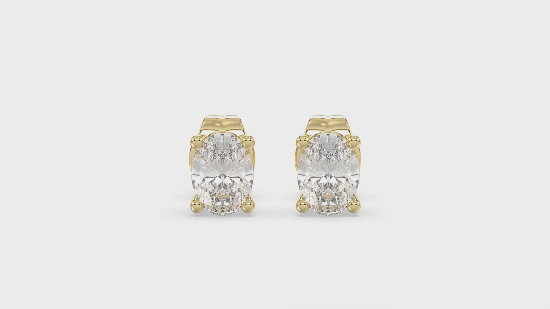 4-Prong Basket Oval Diamond Stud Earrings 1.5 ct, 10K Yellow Gold, video