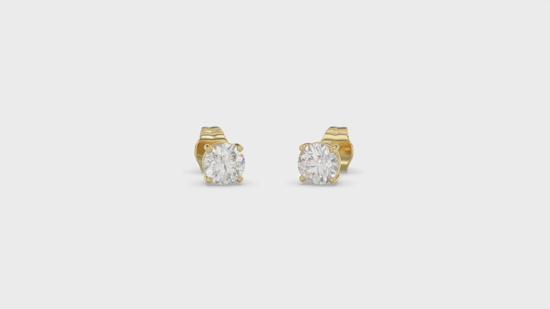 4-Prong Basket Round Brilliant Diamond Stud Earrings 1 ct, 10K Yellow Gold, video