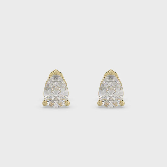 3-Prong Basket Pear Diamond Stud Earrings 2 ct, 10K Yellow Gold, video