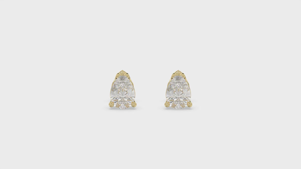 3-Prong Basket Pear Diamond Stud Earrings 2 ct, 10K Yellow Gold, video