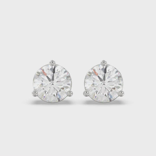 3-Prong Basket Round Brilliant Diamond Stud Earrings 4 ct, 10K White Gold, video