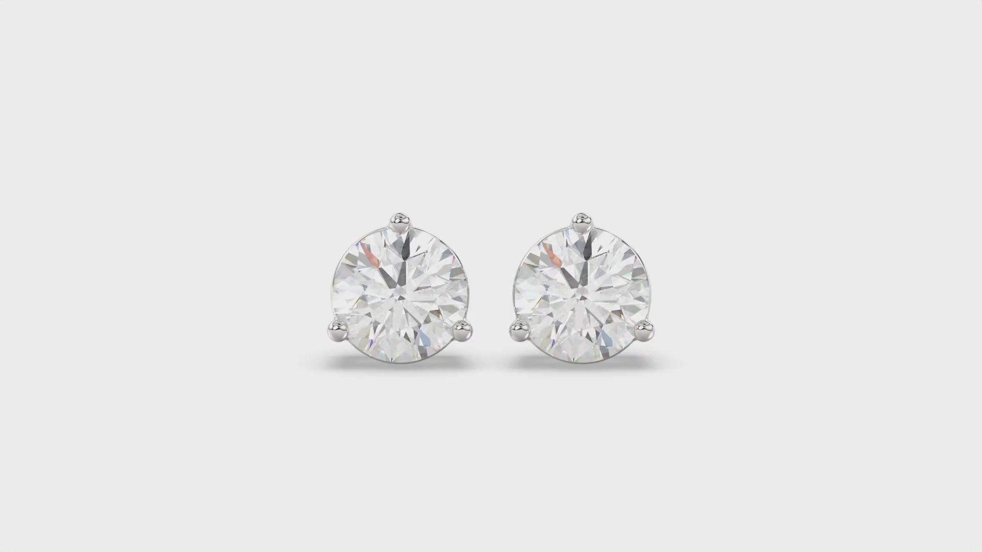 3-Prong Basket Round Brilliant Diamond Stud Earrings 4 ct, 10K White Gold, video