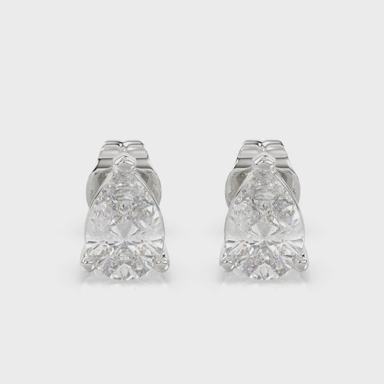 3-Prong Basket Pear Diamond Stud Earrings 1 ct, 10K White Gold, video