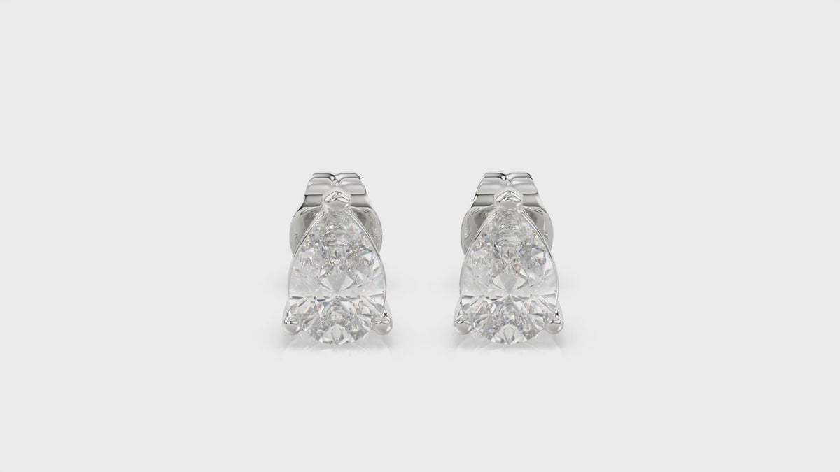 3-Prong Basket Pear Diamond Stud Earrings 1 ct, 10K White Gold, video