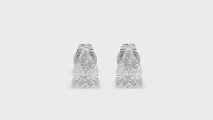 3-Prong Basket Pear Diamond Stud Earrings 1 ct, 10K White Gold, video