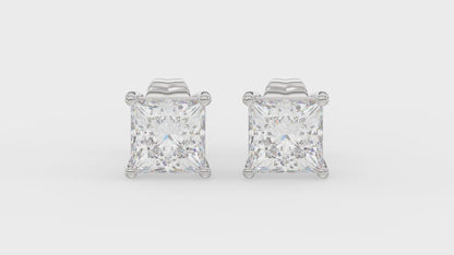 4-Prong Basket Princess Diamond Stud Earrings 2 ct, 10K White Gold, video