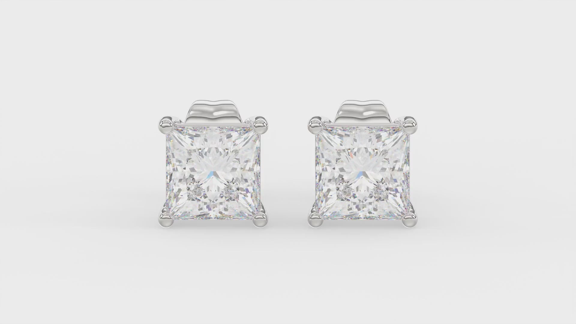 4-Prong Basket Princess Diamond Stud Earrings 2 ct, 10K White Gold, video