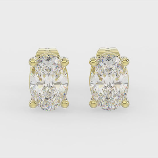 4-Prong Basket Oval Diamond Stud Earrings 1 ct, 10K Yellow Gold, video