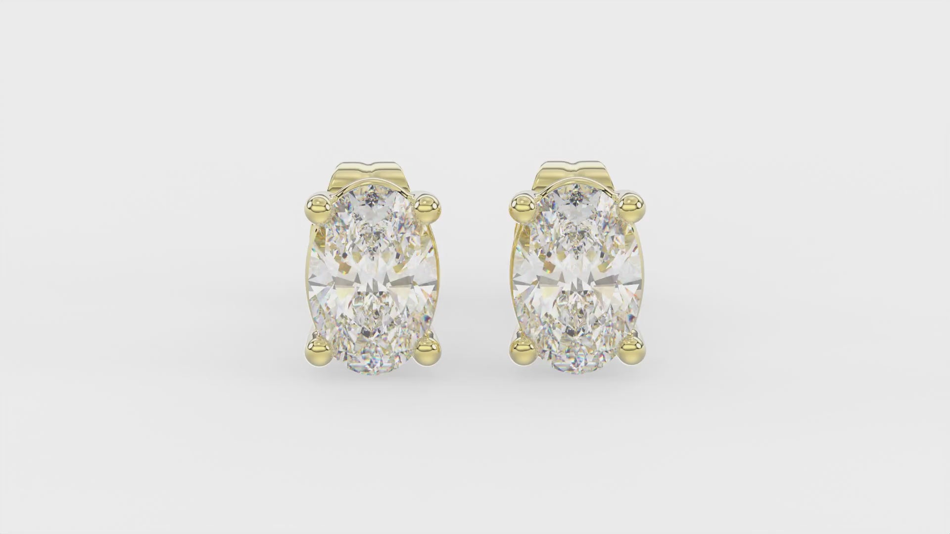 4-Prong Basket Oval Diamond Stud Earrings 1 ct, 10K Yellow Gold, video