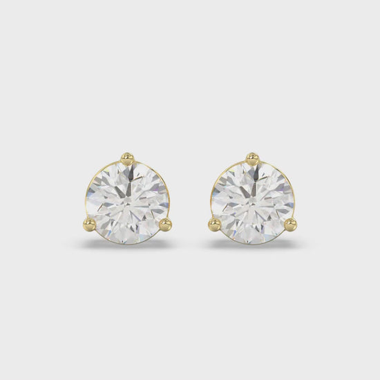 3-Prong Basket Round Brilliant Diamond Stud Earrings 2.5 ct, 10K Yellow Gold, video