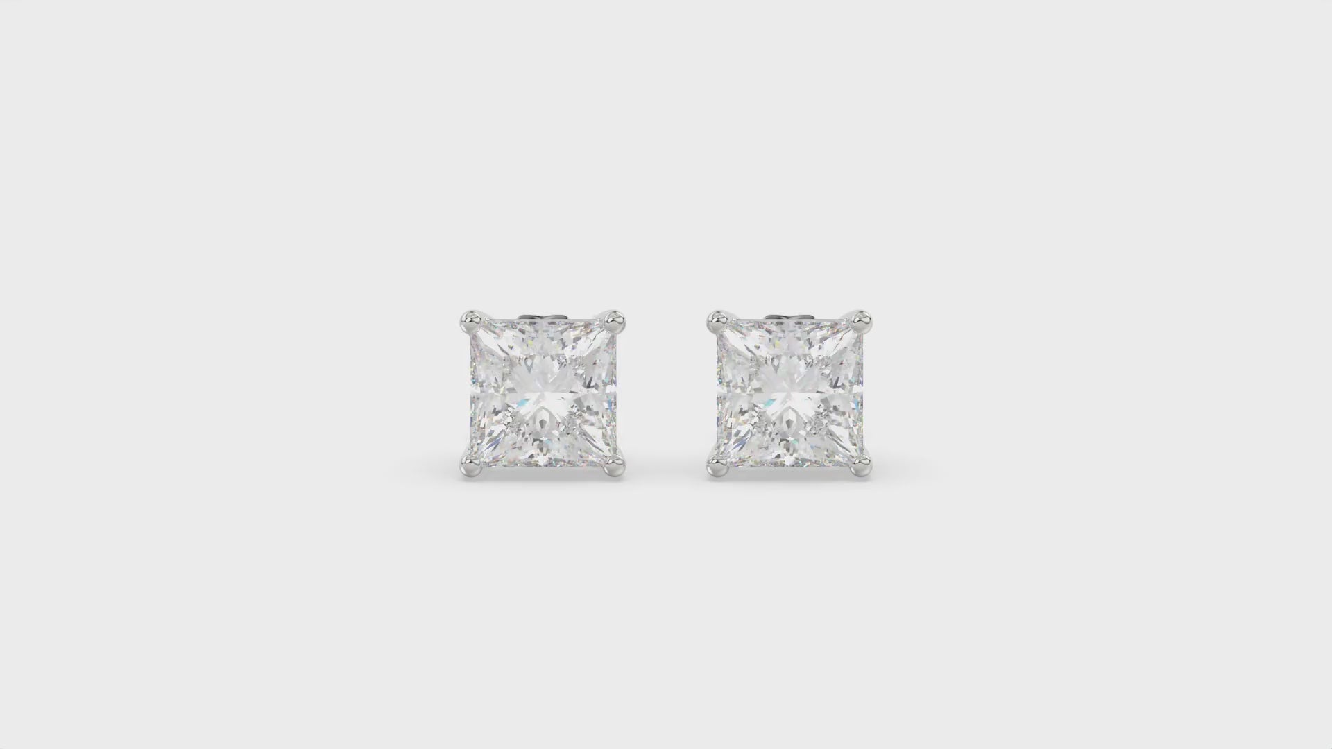 4-Prong Basket Princess Diamond Stud Earrings 2.5 ct, 10K White Gold, video