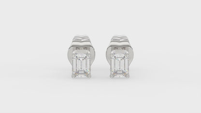 4-Prong Basket Emerald Cut Diamond Stud Earrings 2 ct, 10K White Gold, video