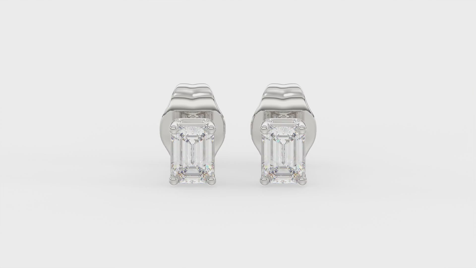4-Prong Basket Emerald Cut Diamond Stud Earrings 2 ct, 10K White Gold, video