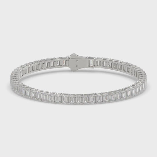 Classic 4 Prong Emerald Cut Diamond Tennis Bracelet approx. 9 ct, 10K White Gold, video