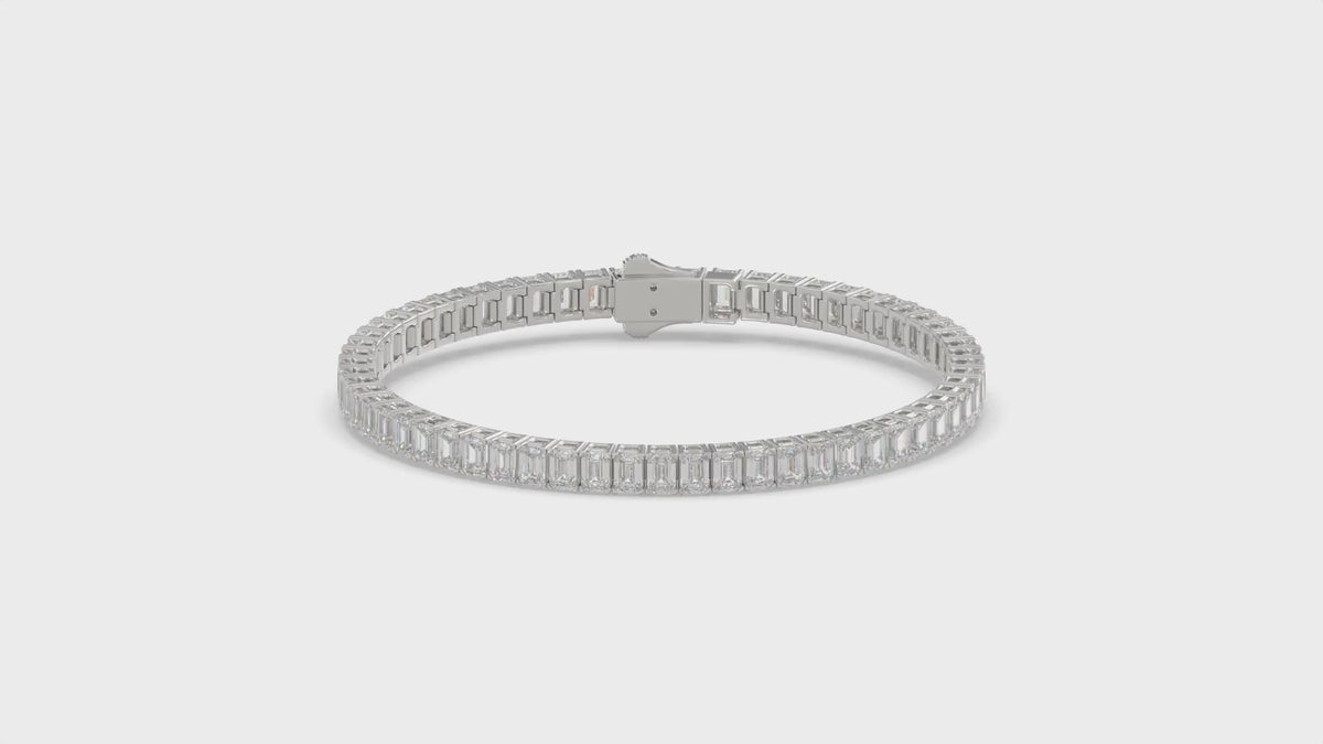 Classic 4 Prong Emerald Cut Diamond Tennis Bracelet approx. 9 ct, 10K White Gold, video