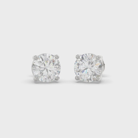 4-Prong Basket Round Brilliant Diamond Stud Earrings 4 ct, 10K White Gold, video