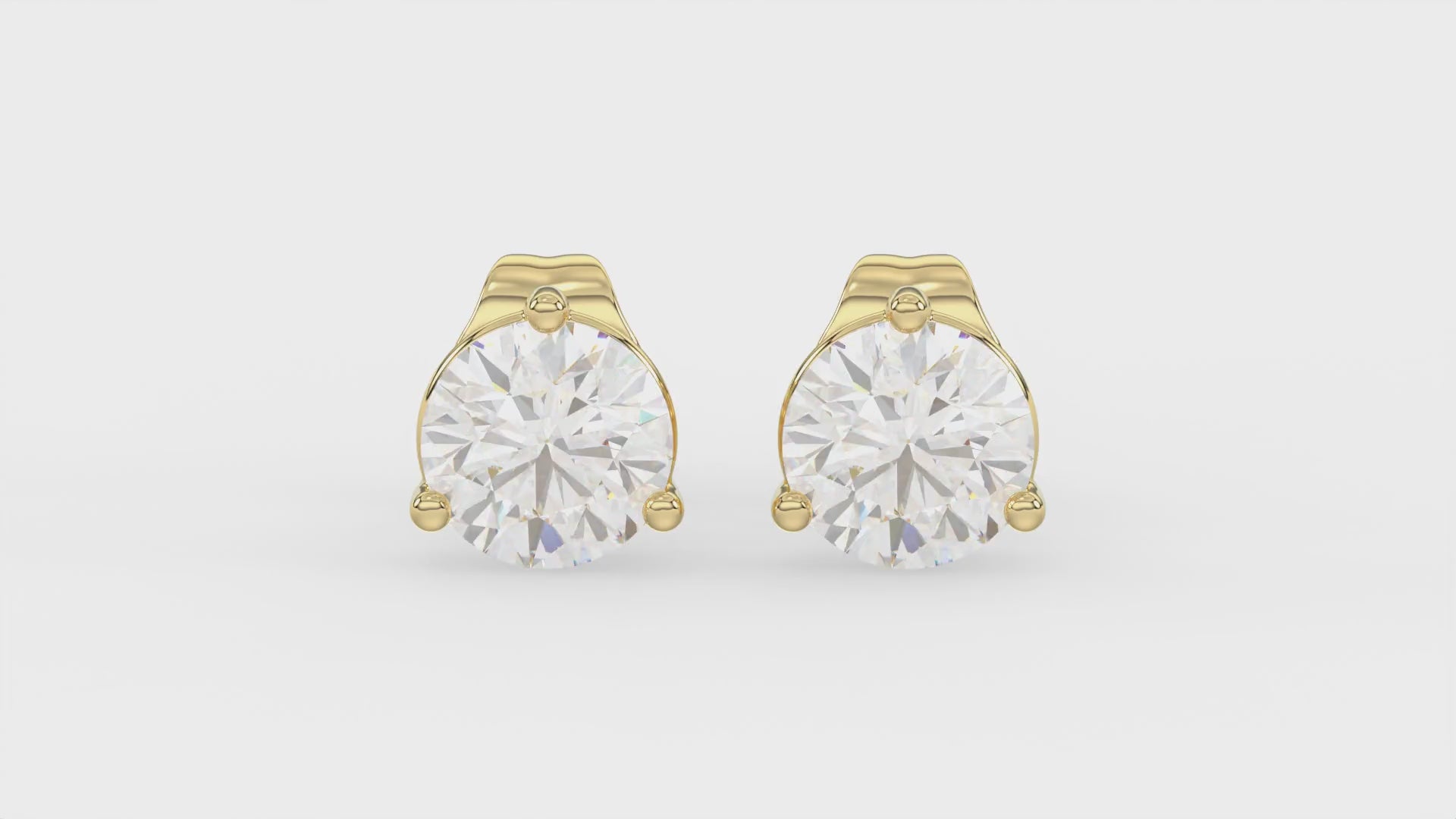 3-Prong Basket Round Brilliant Diamond Stud Earrings 1.5 ct, 10K Yellow Gold, video