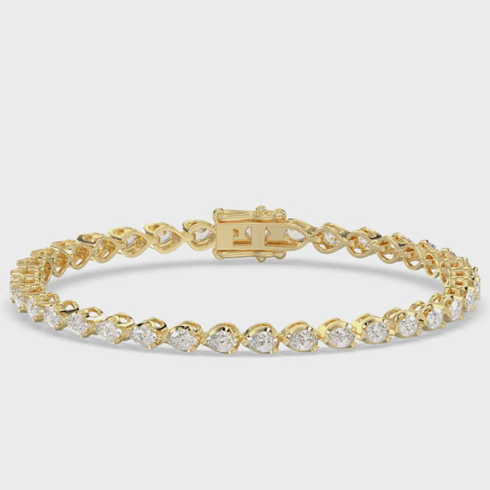 Classic 3 Prong Pear Diamond Tennis Bracelet approx. 3.5 ct, 10K Yellow Gold, video