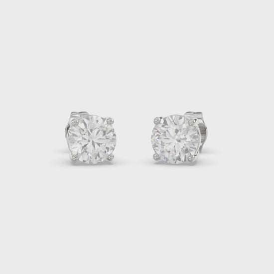 4-Prong Basket Round Brilliant Diamond Stud Earrings 2.5 ct, 10K White Gold, video