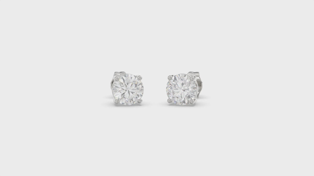 4-Prong Basket Round Brilliant Diamond Stud Earrings 2.5 ct, 10K White Gold, video