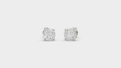 4-Prong Basket Round Brilliant Diamond Stud Earrings 2.5 ct, 10K White Gold, video