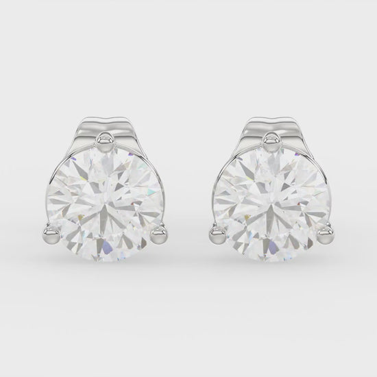 3-Prong Basket Round Brilliant Diamond Stud Earrings 1.5 ct, 10K White Gold, video