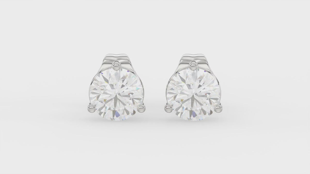 3-Prong Basket Round Brilliant Diamond Stud Earrings 1.5 ct, 10K White Gold, video