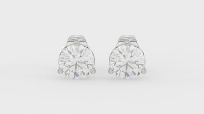 3-Prong Basket Round Brilliant Diamond Stud Earrings 1.5 ct, 10K White Gold, video