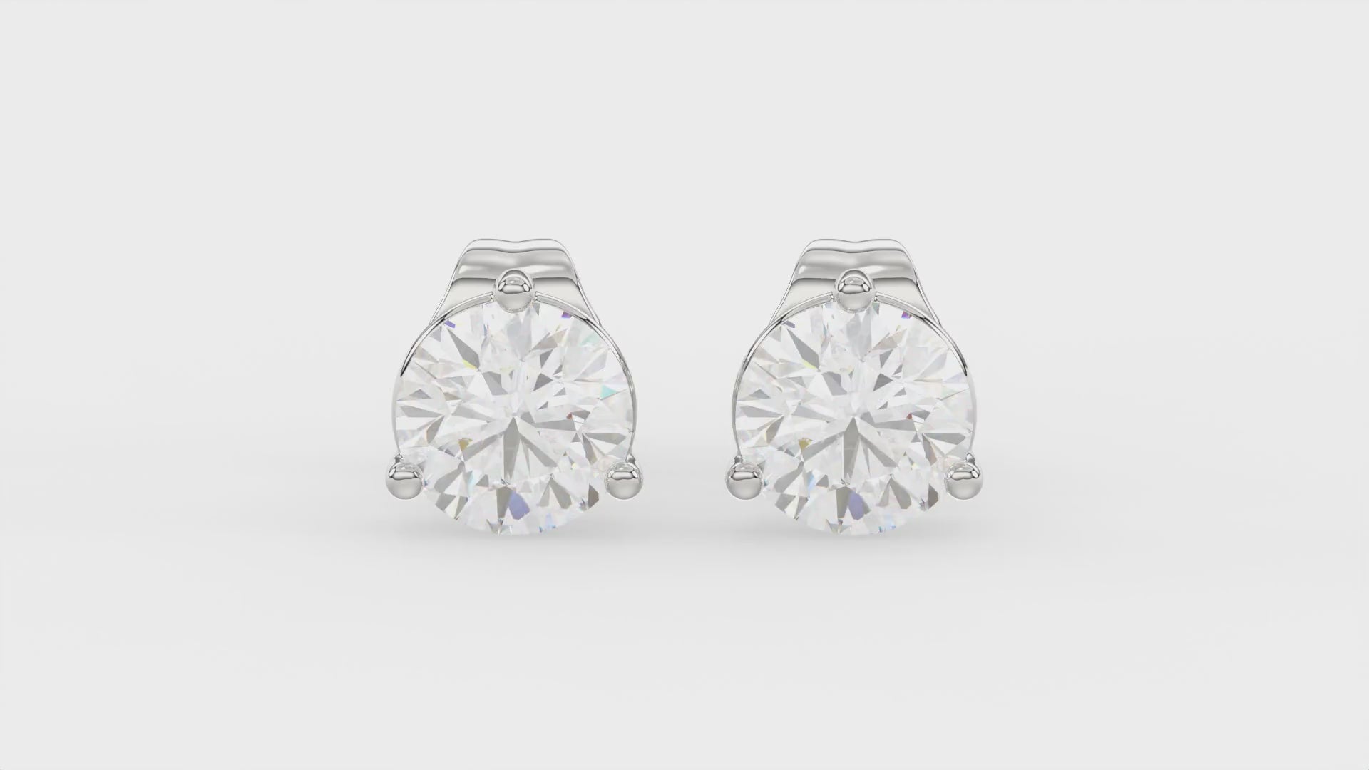 3-Prong Basket Round Brilliant Diamond Stud Earrings 1.5 ct, 10K White Gold, video