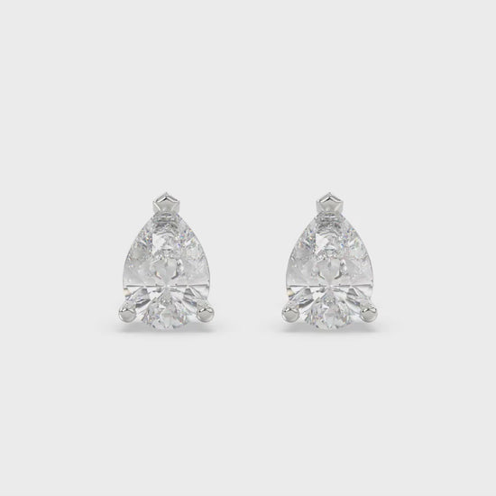 3-Prong Basket Pear Diamond Stud Earrings 1.5 ct, 10K White Gold, video