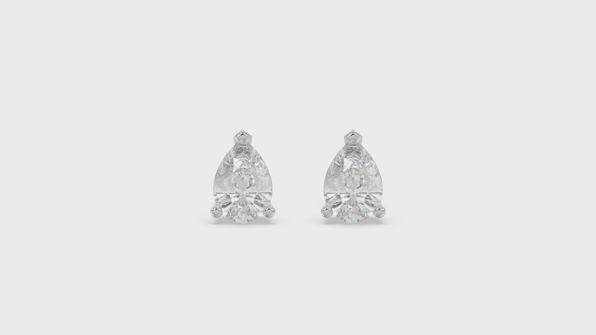 3-Prong Basket Pear Diamond Stud Earrings 1.5 ct, 10K White Gold, video