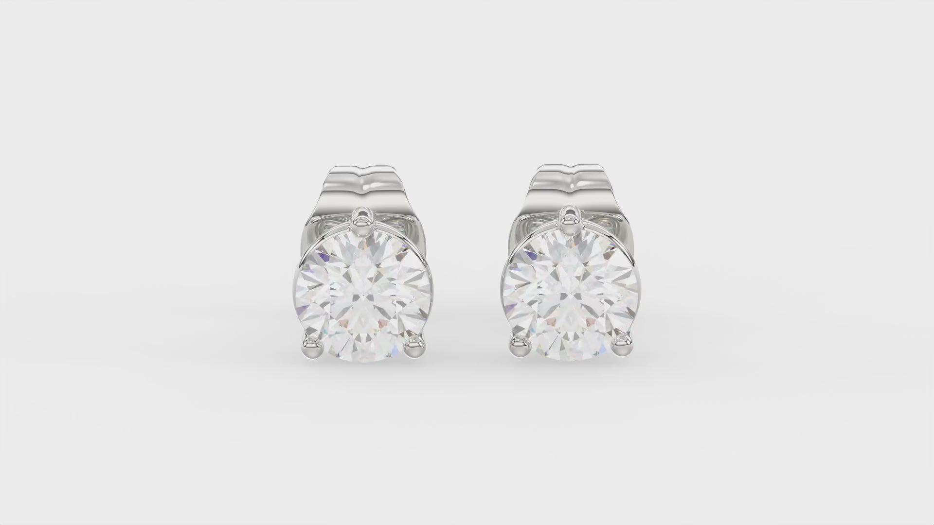 3-Prong Basket Round Brilliant Diamond Stud Earrings 1 ct, 10K White Gold, video