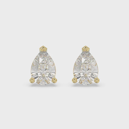 3-Prong Basket Pear Diamond Stud Earrings 2.5 ct, 10K Yellow Gold, video