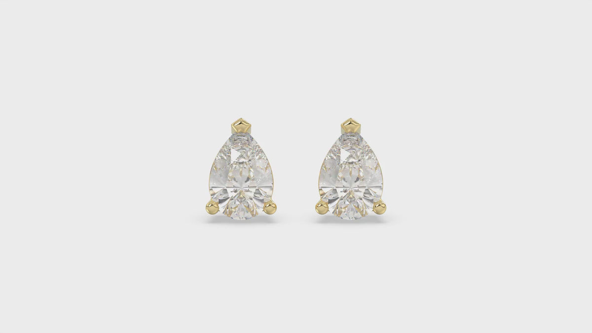 3-Prong Basket Pear Diamond Stud Earrings 2.5 ct, 10K Yellow Gold, video