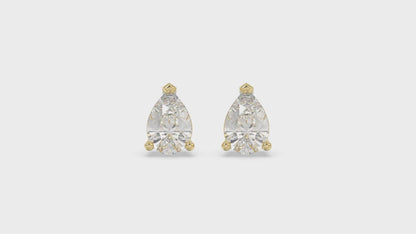 3-Prong Basket Pear Diamond Stud Earrings 2.5 ct, 10K Yellow Gold, video