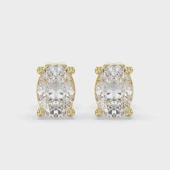 4-Prong Basket Oval Diamond Stud Earrings 2 ct, 10K Yellow Gold, video
